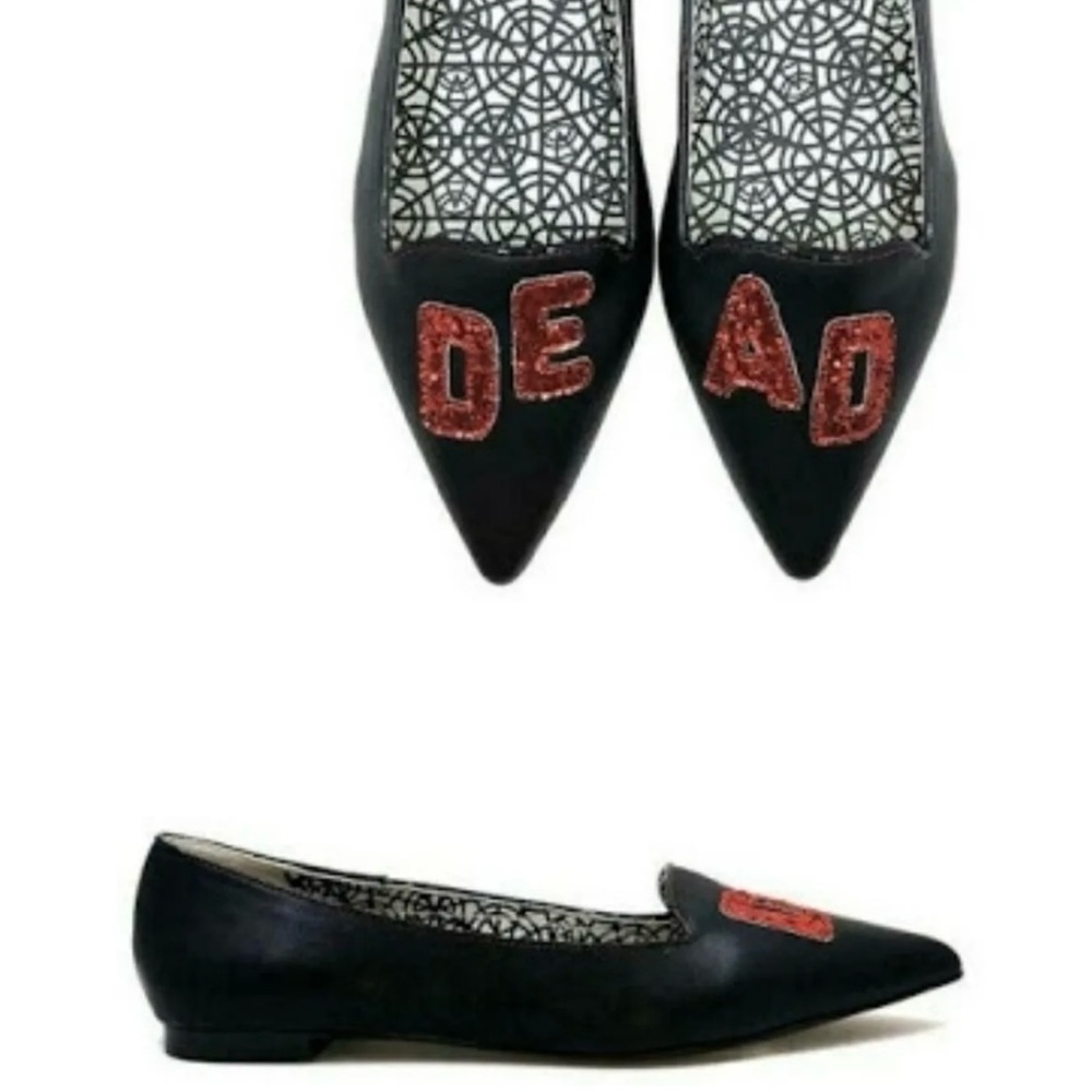 Strange Cvlt Cult Dagger Dead Glitter Gothic Witchy Red Black Flats Shoes Size 7